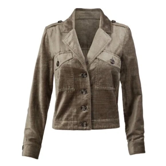 CABI Silvery Taupe Sunday Topper Velvet Button-Up Short Women's Jacket Size XS - Picture 1 of 10